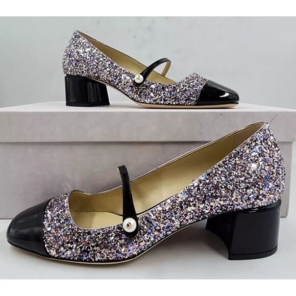 Jimmy Choo Women's Elisa 45 Glitter Cap Toe Pumps, Black/Multi, Size 7 - Picture 3 of 4